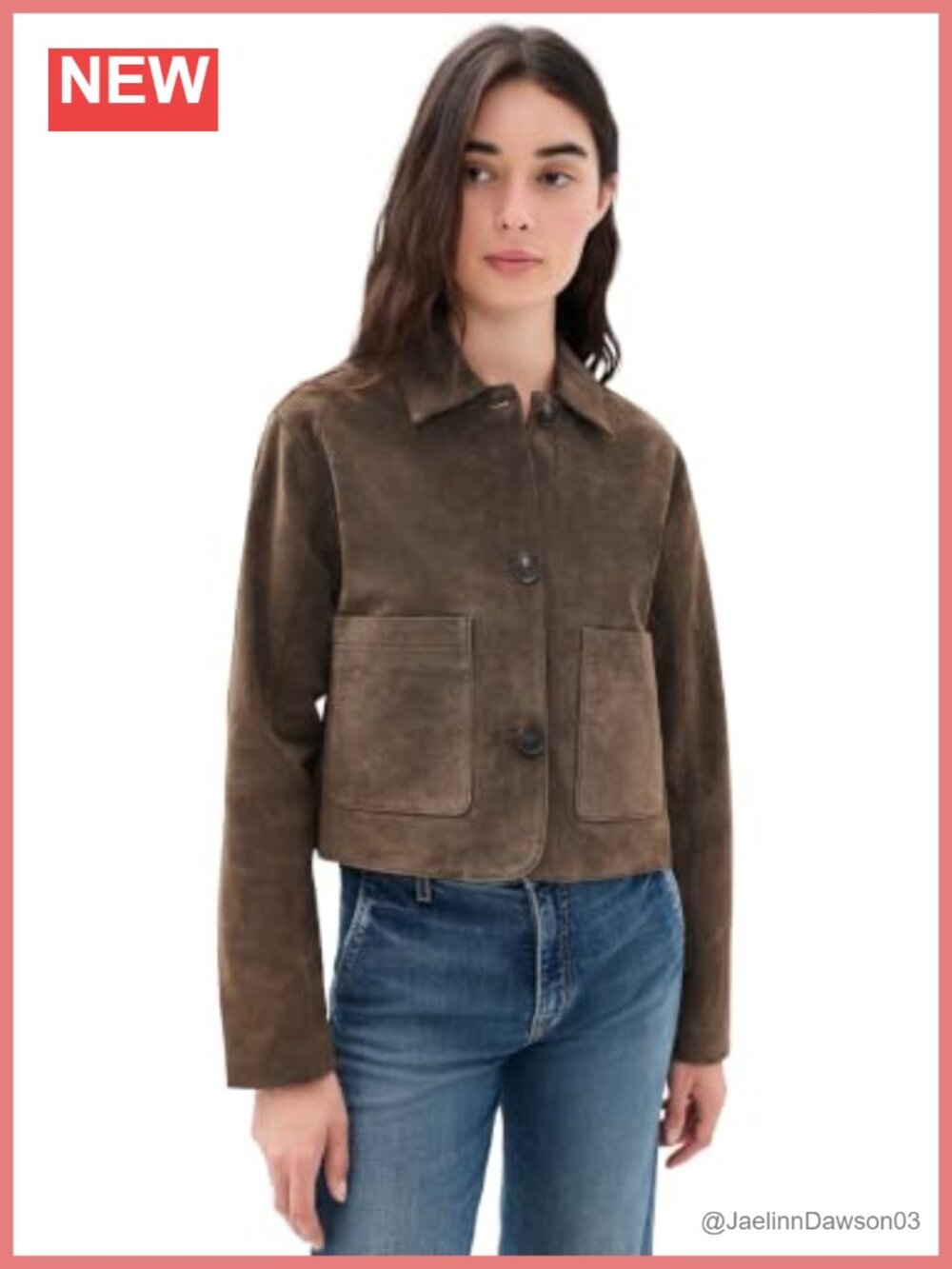 Real Suede Cropped Blazer Jacket Notch Collar 3/4 Sleeve